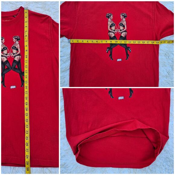 Lingerie Ladies AKOO Graphic Tshirt Size L Red Cotton Crewneck Handcuffs Chains - Picture 6 of 8